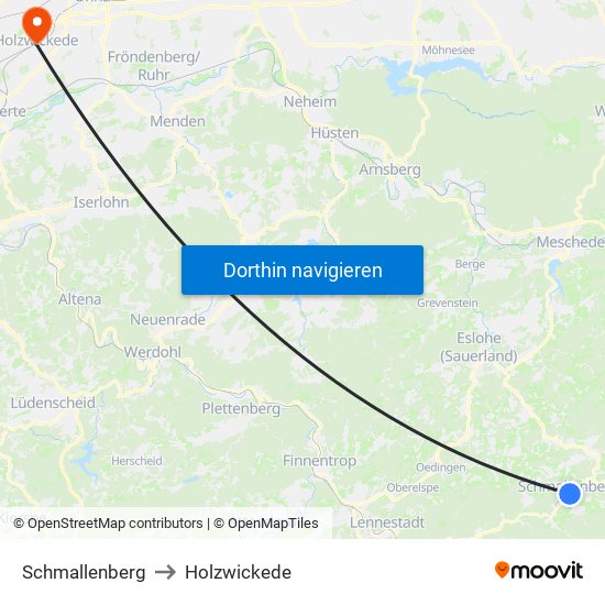 Schmallenberg to Holzwickede map