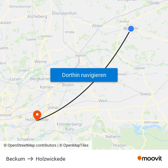 Beckum to Holzwickede map