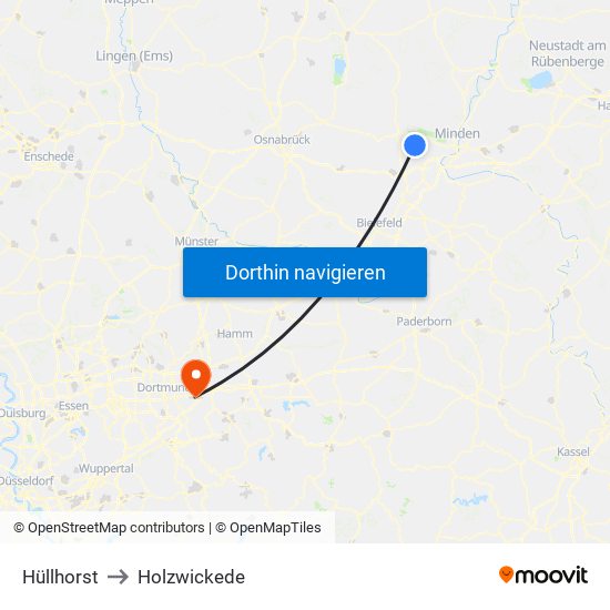 Hüllhorst to Holzwickede map