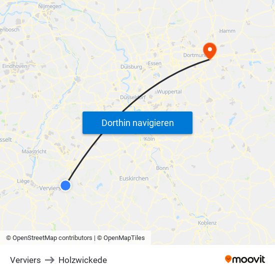 Verviers to Holzwickede map