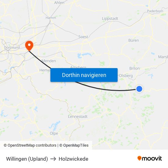 Willingen (Upland) to Holzwickede map