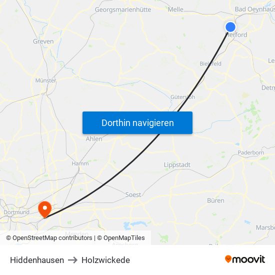 Hiddenhausen to Holzwickede map