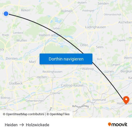 Heiden to Holzwickede map