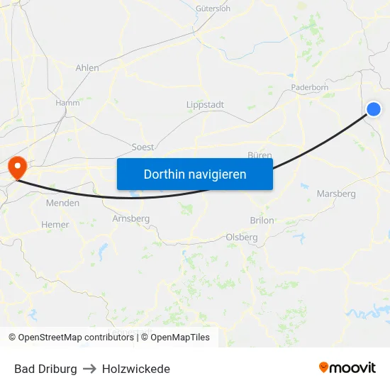 Bad Driburg to Holzwickede map