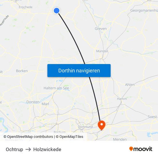 Ochtrup to Holzwickede map