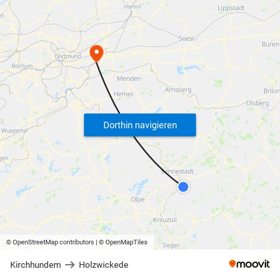 Kirchhundem to Holzwickede map