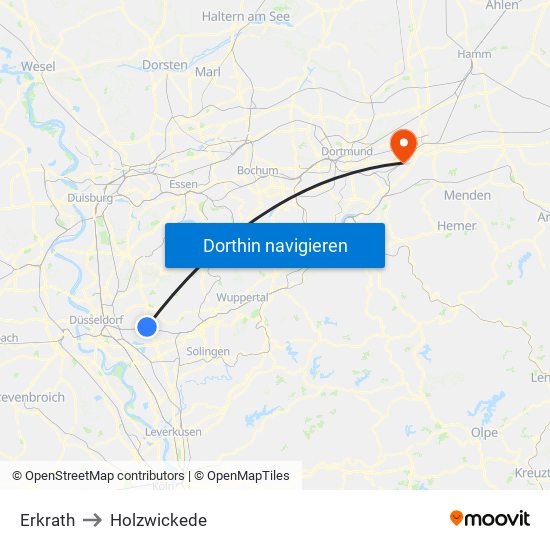 Erkrath to Holzwickede map