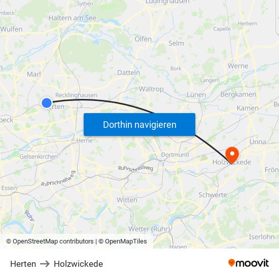 Herten to Holzwickede map