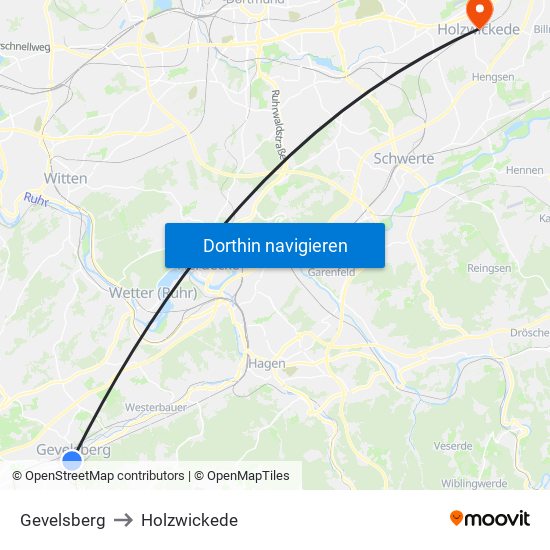 Gevelsberg to Holzwickede map