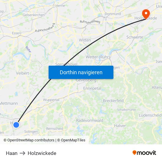 Haan to Holzwickede map