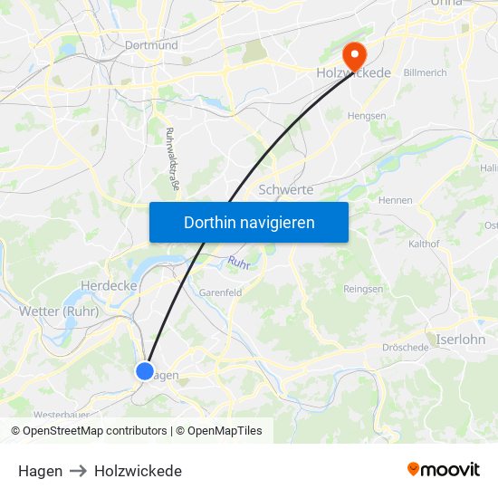 Hagen to Holzwickede map