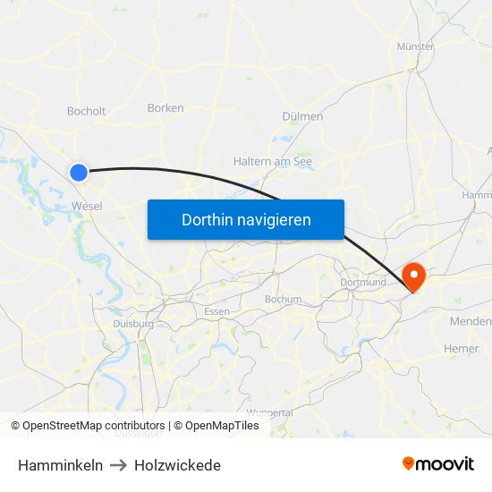 Hamminkeln to Holzwickede map