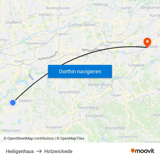 Heiligenhaus to Holzwickede map