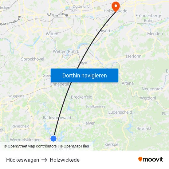 Hückeswagen to Holzwickede map