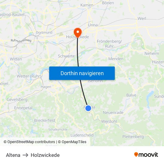 Altena to Holzwickede map