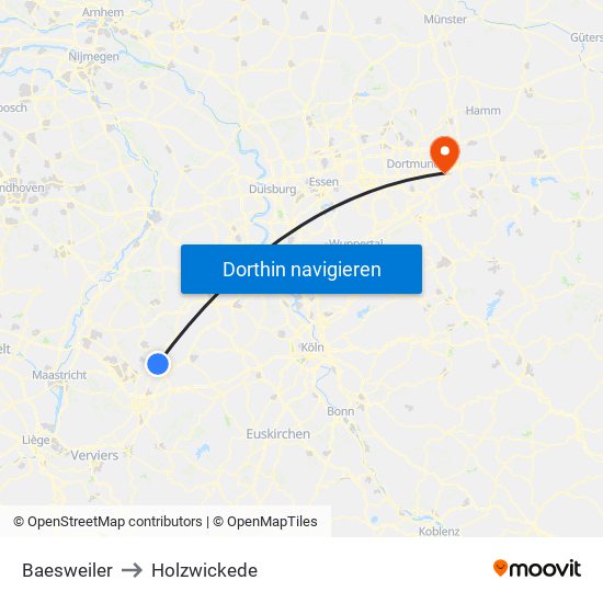 Baesweiler to Holzwickede map