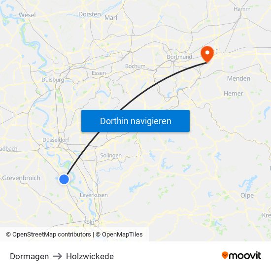Dormagen to Holzwickede map