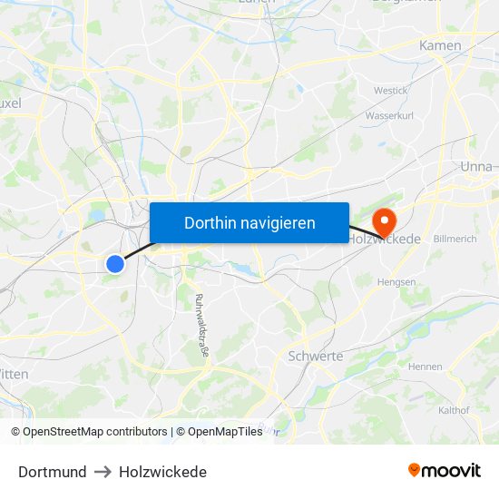 Dortmund to Holzwickede map