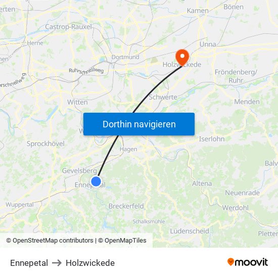 Ennepetal to Holzwickede map