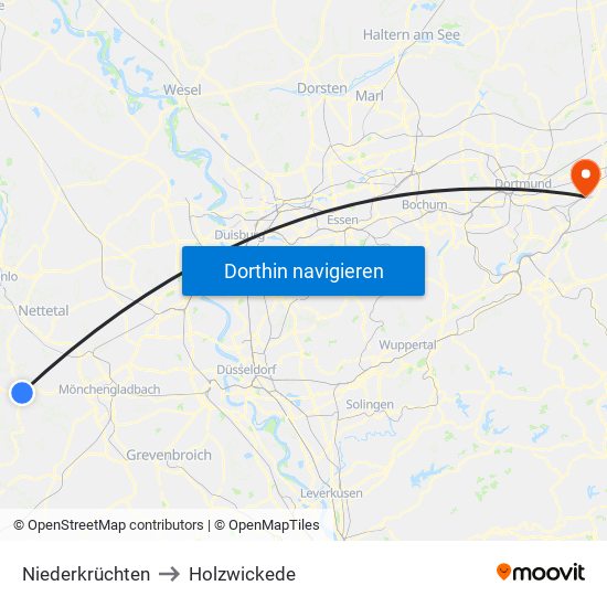 Niederkrüchten to Holzwickede map