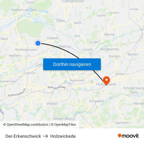 Oer-Erkenschwick to Holzwickede map