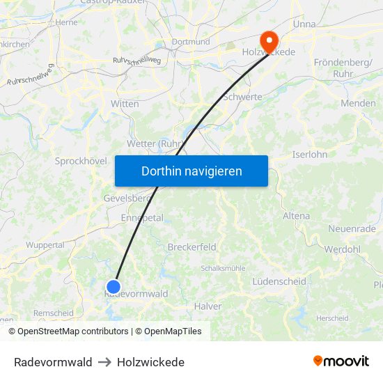 Radevormwald to Holzwickede map