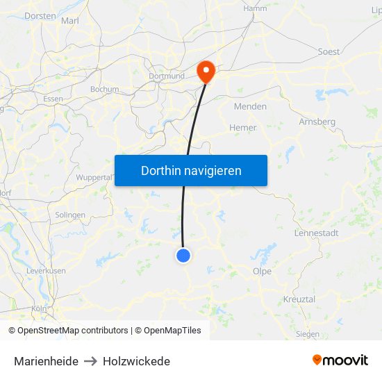 Marienheide to Holzwickede map