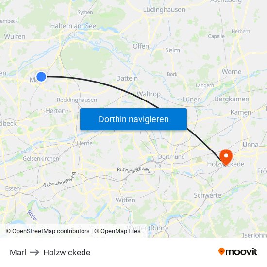 Marl to Holzwickede map