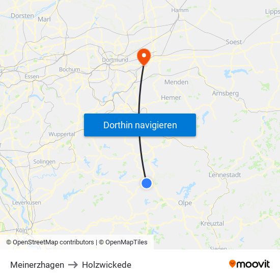 Meinerzhagen to Holzwickede map