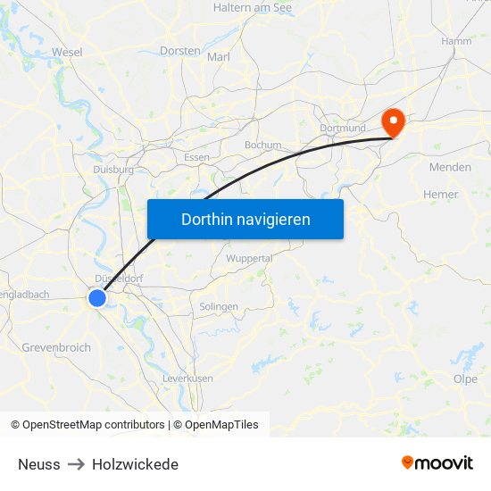 Neuss to Holzwickede map