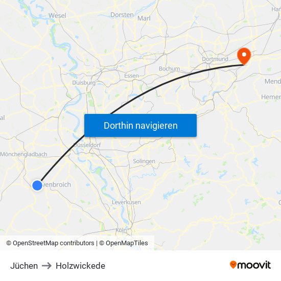 Jüchen to Holzwickede map