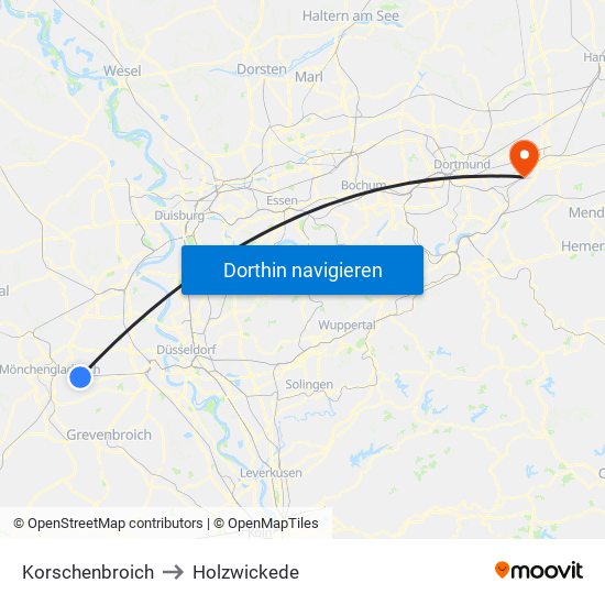 Korschenbroich to Holzwickede map