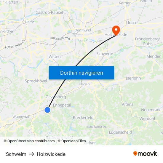 Schwelm to Holzwickede map