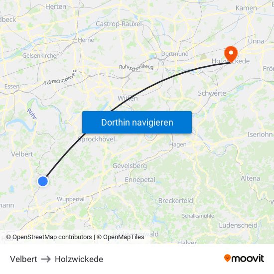 Velbert to Holzwickede map