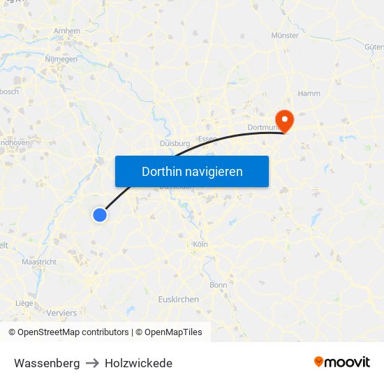 Wassenberg to Holzwickede map