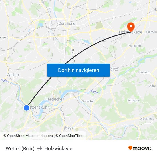 Wetter (Ruhr) to Holzwickede map