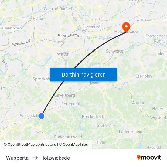 Wuppertal to Holzwickede map