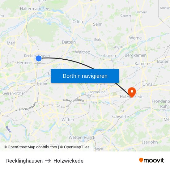 Recklinghausen to Holzwickede map