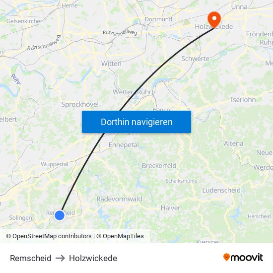 Remscheid to Holzwickede map