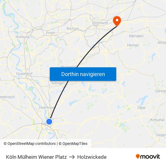 Köln Mülheim Wiener Platz to Holzwickede map