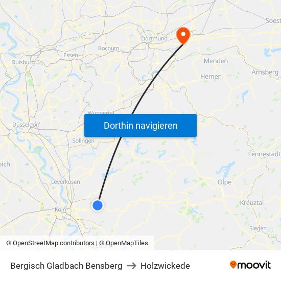 Bergisch Gladbach Bensberg to Holzwickede map