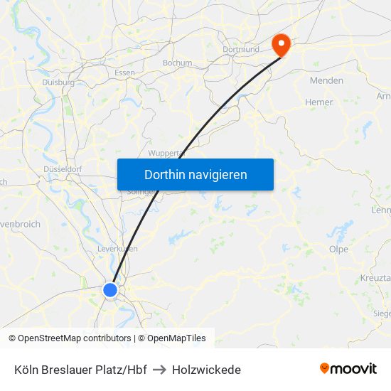 Köln Breslauer Platz/Hbf to Holzwickede map