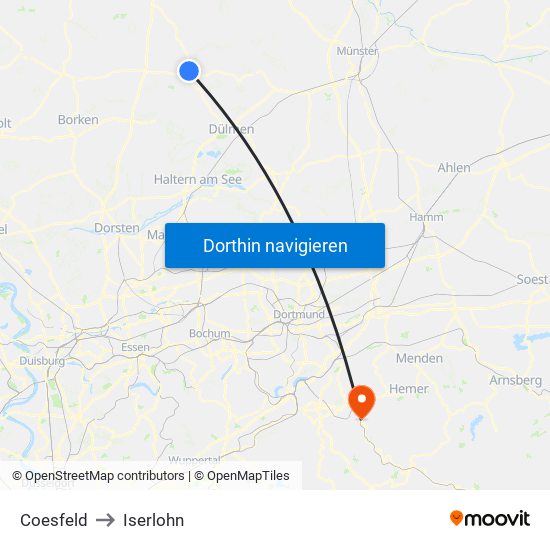 Coesfeld to Iserlohn map