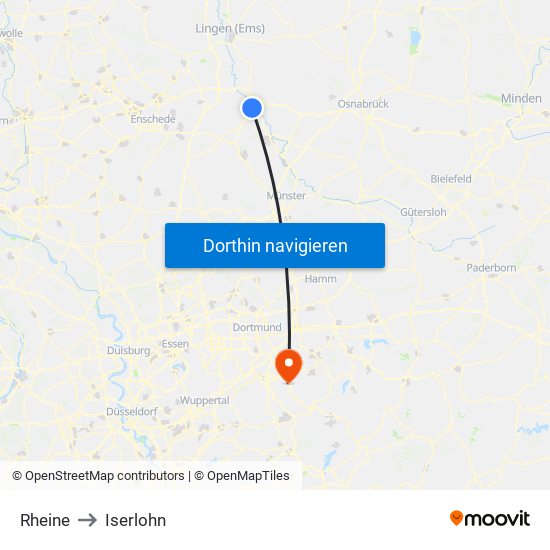 Rheine to Iserlohn map