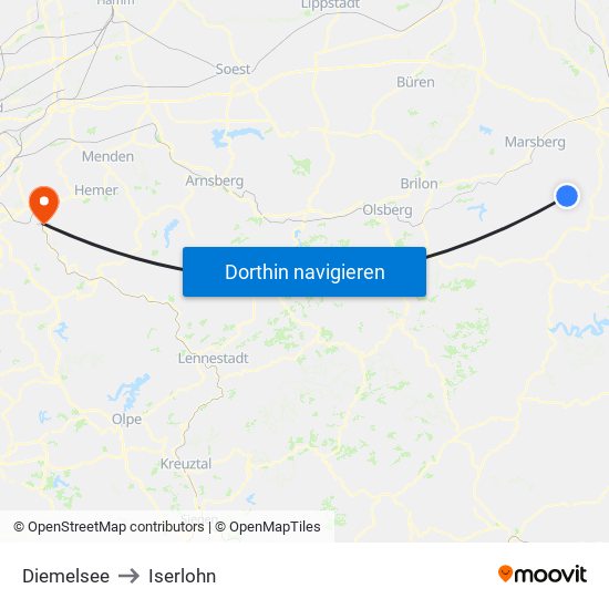 Diemelsee to Iserlohn map