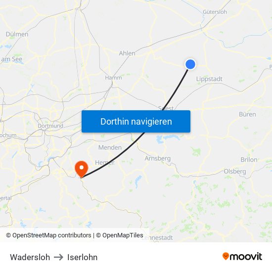 Wadersloh to Iserlohn map