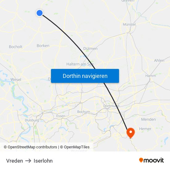 Vreden to Iserlohn map