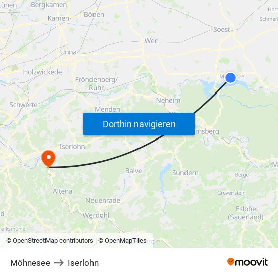 Möhnesee to Iserlohn map