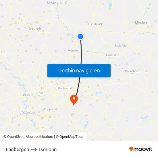 Ladbergen to Iserlohn map