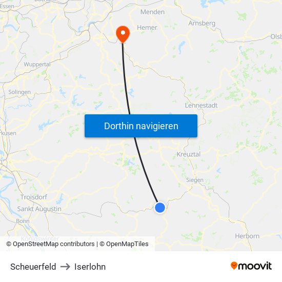 Scheuerfeld to Iserlohn map